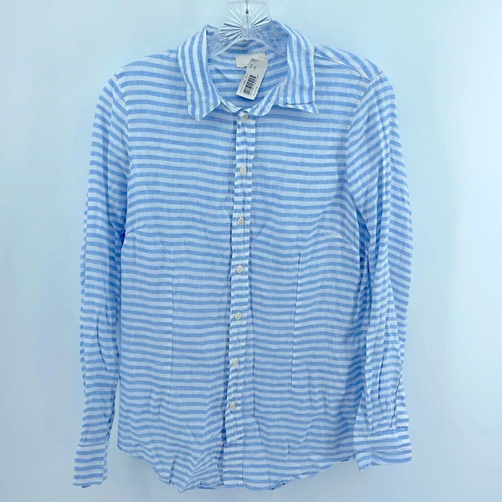 NWT CP SHADES 100% linen nautical beachy striped long sleeve CE button up shirt
